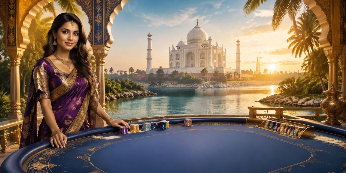 Night view of Taj Mahal with baccarat gaming neon lights