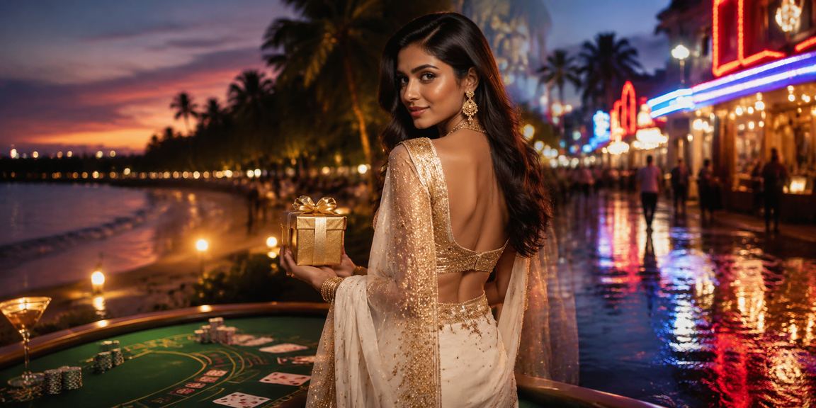 A vibrant beach casino scene in Goa showcasing baccarat tables
